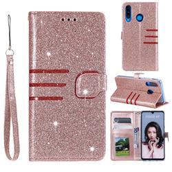 Retro Stitching Glitter Leather Wallet Phone Case for Huawei P30 Lite - Rose Gold