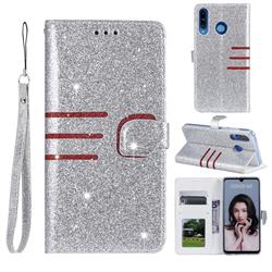 Retro Stitching Glitter Leather Wallet Phone Case for Huawei P30 Lite - Silver