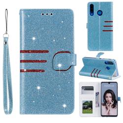 Retro Stitching Glitter Leather Wallet Phone Case for Huawei P30 Lite - Blue