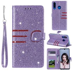 Retro Stitching Glitter Leather Wallet Phone Case for Huawei P30 Lite - Purple