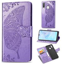 Embossing Mandala Flower Butterfly Leather Wallet Case for Huawei P30 Lite - Light Purple