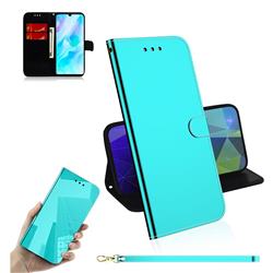 Shining Mirror Like Surface Leather Wallet Case for Huawei P30 Lite - Mint Green