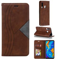 Retro S Streak Magnetic Leather Wallet Phone Case for Huawei P30 Lite - Brown