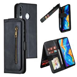 Multifunction 9 Cards Leather Zipper Wallet Phone Case for Huawei P30 Lite - Black