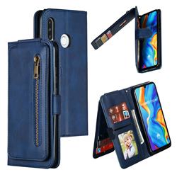 Multifunction 9 Cards Leather Zipper Wallet Phone Case for Huawei P30 Lite - Blue