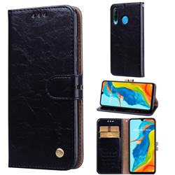 Luxury Retro Oil Wax PU Leather Wallet Phone Case for Huawei P30 Lite - Deep Black