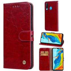 Luxury Retro Oil Wax PU Leather Wallet Phone Case for Huawei P30 Lite - Brown Red