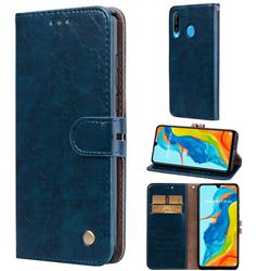 Luxury Retro Oil Wax PU Leather Wallet Phone Case for Huawei P30 Lite - Sapphire