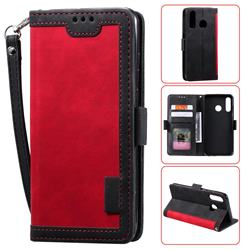 Luxury Retro Stitching Leather Wallet Phone Case for Huawei P30 Lite - Deep Red