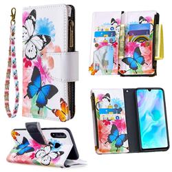 Vivid Flying Butterflies Binfen Color BF03 Retro Zipper Leather Wallet Phone Case for Huawei P30 Lite