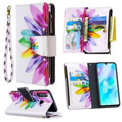Seven-color Flowers Binfen Color BF03 Retro Zipper Leather Wallet Phone Case for Huawei P30 Lite
