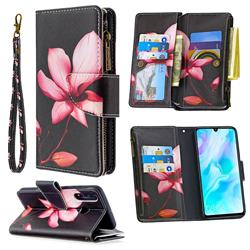 Lotus Flower Binfen Color BF03 Retro Zipper Leather Wallet Phone Case for Huawei P30 Lite