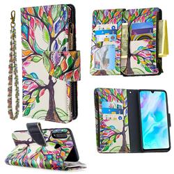 The Tree of Life Binfen Color BF03 Retro Zipper Leather Wallet Phone Case for Huawei P30 Lite