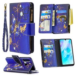 Purple Butterfly Binfen Color BF03 Retro Zipper Leather Wallet Phone Case for Huawei P30 Lite