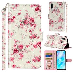 Rambler Rose Flower 3D Leather Phone Holster Wallet Case for Huawei P30 Lite
