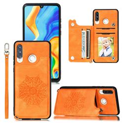 Luxury Mandala Multi-function Magnetic Card Slots Stand Leather Back Cover for Huawei P30 Lite - Yellow
