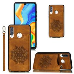 Luxury Mandala Multi-function Magnetic Card Slots Stand Leather Back Cover for Huawei P30 Lite - Brown