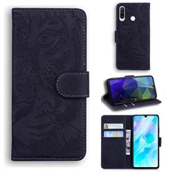 Intricate Embossing Tiger Face Leather Wallet Case for Huawei P30 Lite - Black