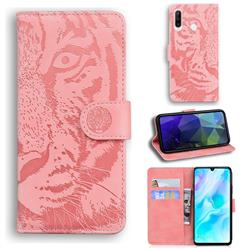 Intricate Embossing Tiger Face Leather Wallet Case for Huawei P30 Lite - Pink