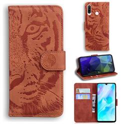 Intricate Embossing Tiger Face Leather Wallet Case for Huawei P30 Lite - Brown