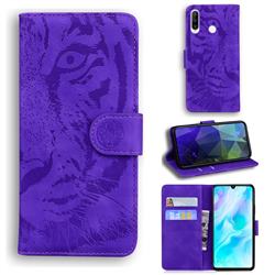 Intricate Embossing Tiger Face Leather Wallet Case for Huawei P30 Lite - Purple