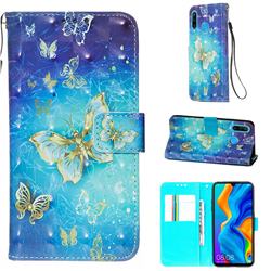 Gold Butterfly 3D Painted Leather Wallet Case for Huawei P30 Lite