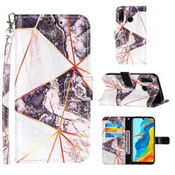 Black and White Stitching Color Marble Leather Wallet Case for Huawei P30 Lite