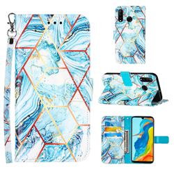 Lake Blue Stitching Color Marble Leather Wallet Case for Huawei P30 Lite