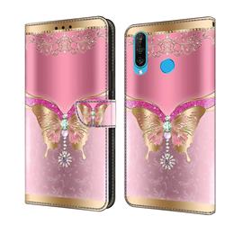 Pink Diamond Butterfly Crystal PU Leather Protective Wallet Case Cover for Huawei P30 Lite