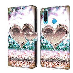 Pink Diamond Heart Crystal PU Leather Protective Wallet Case Cover for Huawei P30 Lite