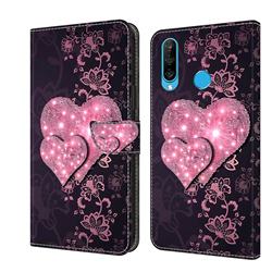Lace Heart Crystal PU Leather Protective Wallet Case Cover for Huawei P30 Lite