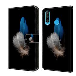 White Blue Feathers Crystal PU Leather Protective Wallet Case Cover for Huawei P30 Lite