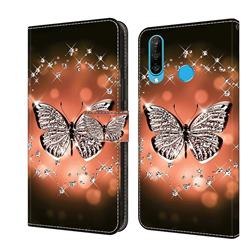Crystal Butterfly Crystal PU Leather Protective Wallet Case Cover for Huawei P30 Lite