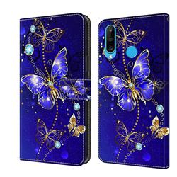 Blue Diamond Butterfly Crystal PU Leather Protective Wallet Case Cover for Huawei P30 Lite