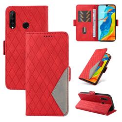 Grid Pattern Splicing Protective Wallet Case Cover for Huawei P30 Lite - Red