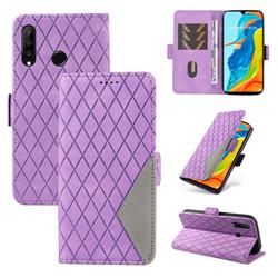 Grid Pattern Splicing Protective Wallet Case Cover for Huawei P30 Lite - Purple