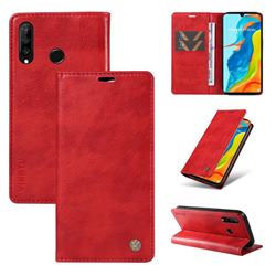 YIKATU Litchi Card Magnetic Automatic Suction Leather Flip Cover for Huawei P30 Lite - Bright Red
