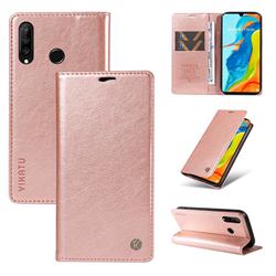 YIKATU Litchi Card Magnetic Automatic Suction Leather Flip Cover for Huawei P30 Lite - Rose Gold