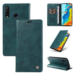 YIKATU Litchi Card Magnetic Automatic Suction Leather Flip Cover for Huawei P30 Lite - Dark Blue