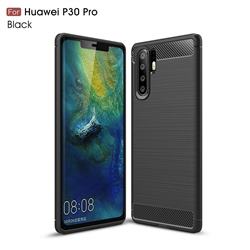 Luxury Carbon Fiber Brushed Wire Drawing Silicone TPU Back Cover for Huawei P30 Pro - Black