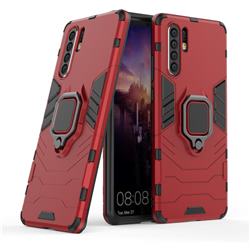 Black Panther Armor Metal Ring Grip Shockproof Dual Layer Rugged Hard Cover for Huawei P30 Pro - Red