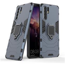 Black Panther Armor Metal Ring Grip Shockproof Dual Layer Rugged Hard Cover for Huawei P30 Pro - Blue