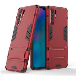 Armor Premium Tactical Grip Kickstand Shockproof Dual Layer Rugged Hard Cover for Huawei P30 Pro - Wine Red