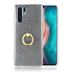 Luxury Soft TPU Glitter Back Ring Cover with 360 Rotate Finger Holder Buckle for Huawei P30 Pro - Black