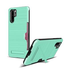 Brushed 2 in 1 TPU + PC Stand Card Slot Phone Case Cover for Huawei P30 Pro - Mint Green