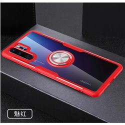Acrylic Glass Carbon Invisible Ring Holder Phone Cover for Huawei P30 Pro - Charm Red