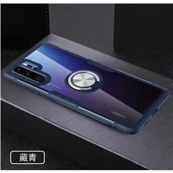 Acrylic Glass Carbon Invisible Ring Holder Phone Cover for Huawei P30 Pro - Navy