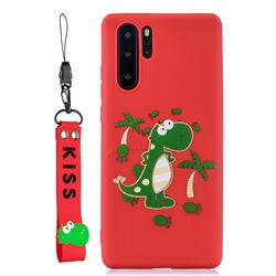 Red Dinosaur Soft Kiss Candy Hand Strap Silicone Case for Huawei P30 Pro