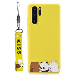 Yellow Bear Family Soft Kiss Candy Hand Strap Silicone Case for Huawei P30 Pro