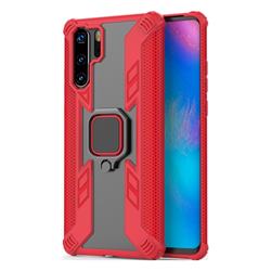 Predator Armor Metal Ring Grip Shockproof Dual Layer Rugged Hard Cover for Huawei P30 Pro - Red